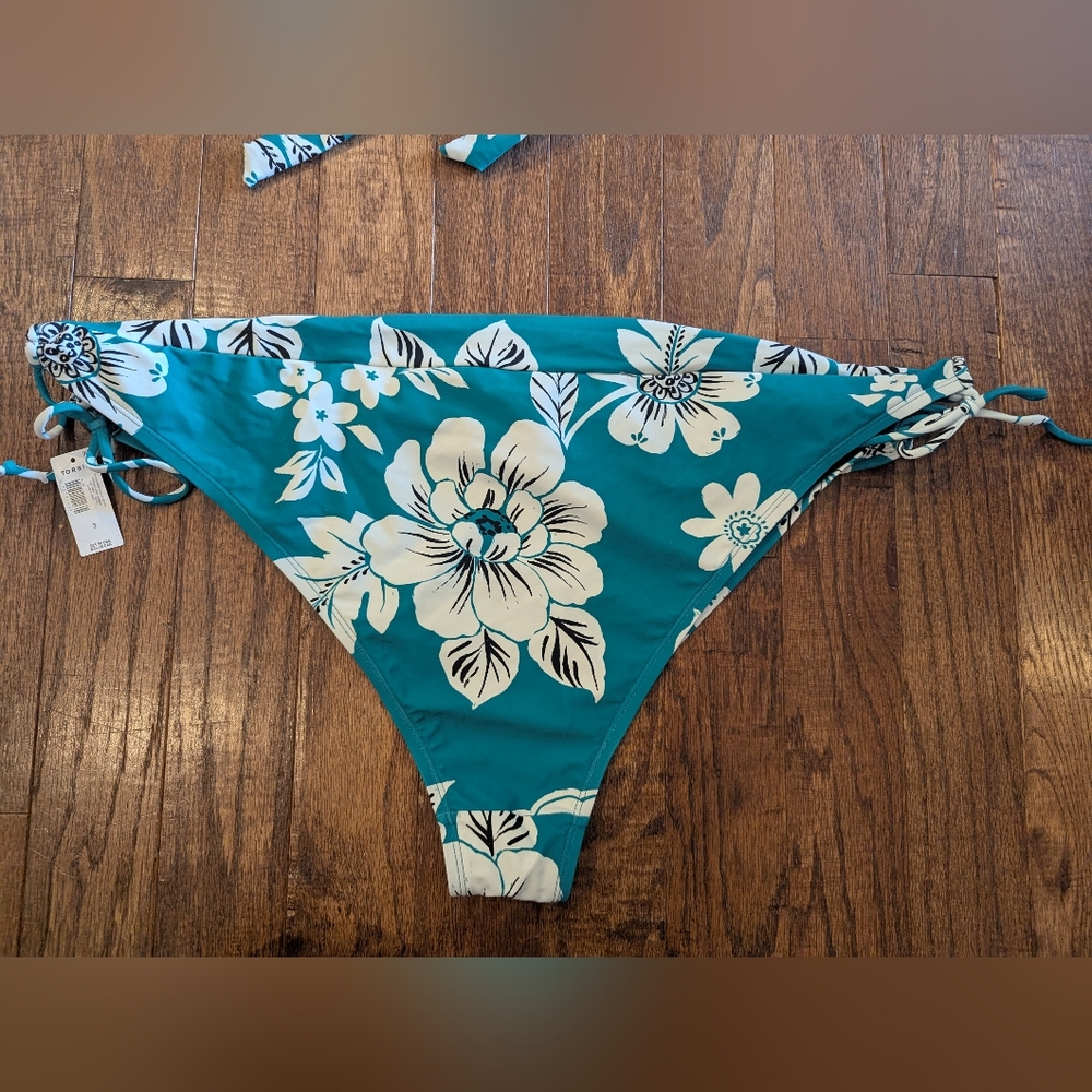 Torrid String Bikini Tie Side Cheeky Bottom 4x & Wire Free Halter 3x Floral Teal - Picture 8 of 15